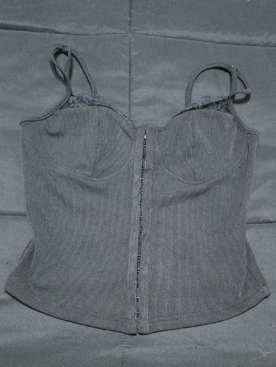 None Tops - Black Ribbed Bustier Crop Tank Top